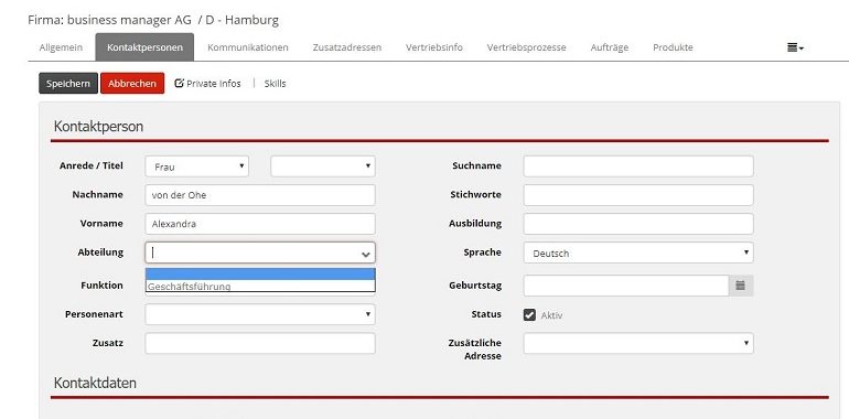 Die Abteilungszuordnung wurde vereinfacht: Jetzt können Sie die entsprechende Abteilung einfach in das Feld schreiben.